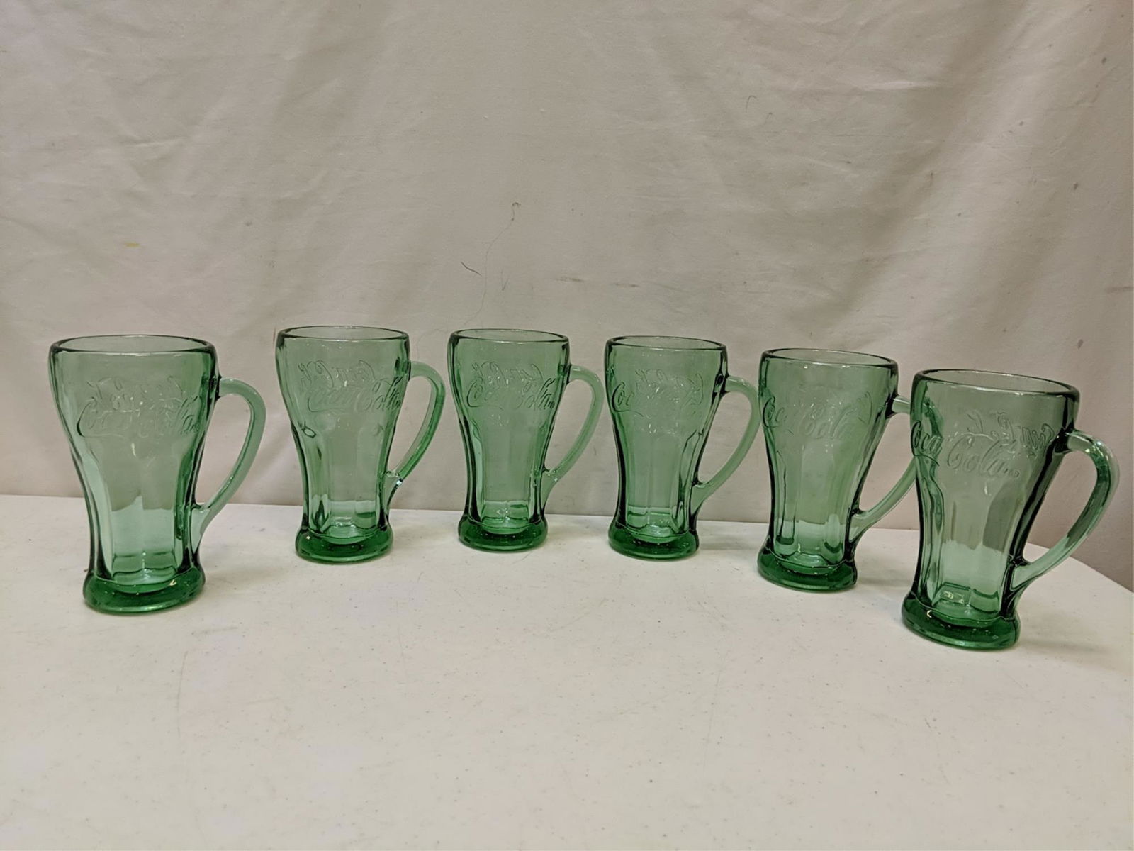 6 Green heavy coca Cola Mugs (1 of 2)