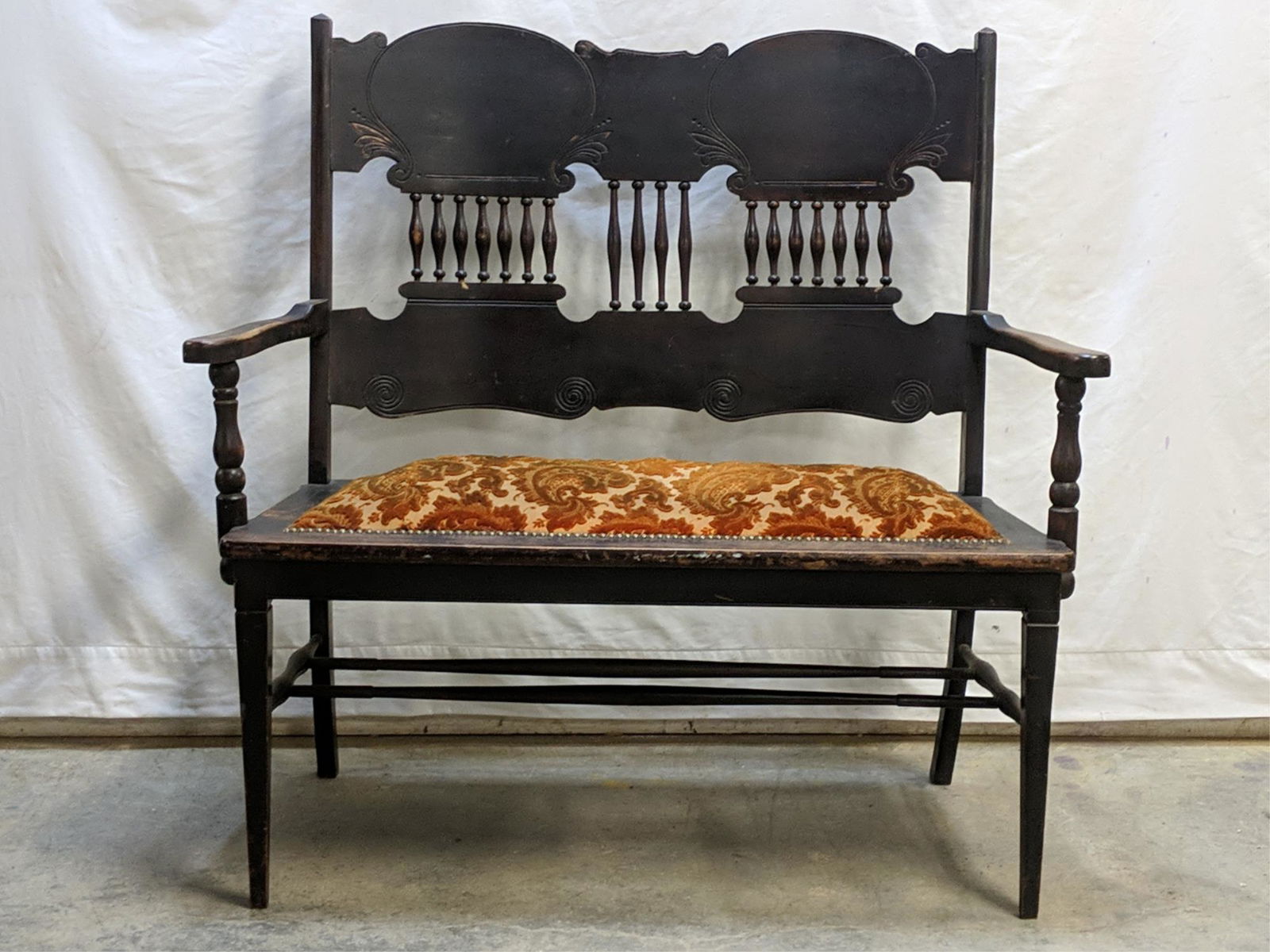 Antique double press back settee with arms (1 of 3)