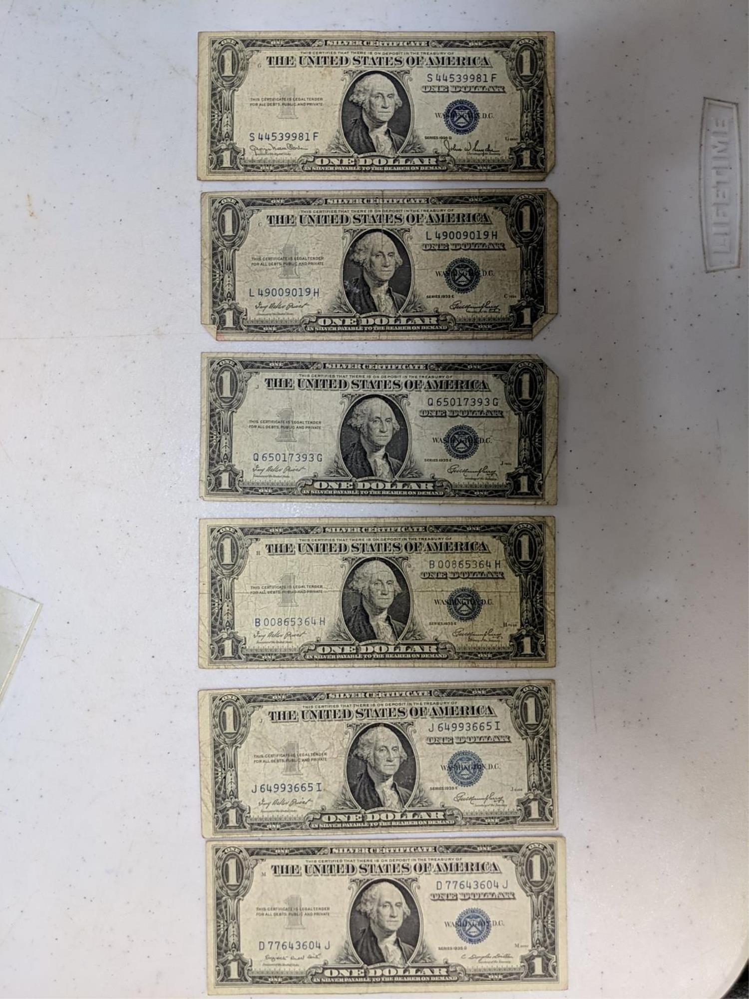 (6)  $1  1935 Silver Certificate blue notes (1 of 2)