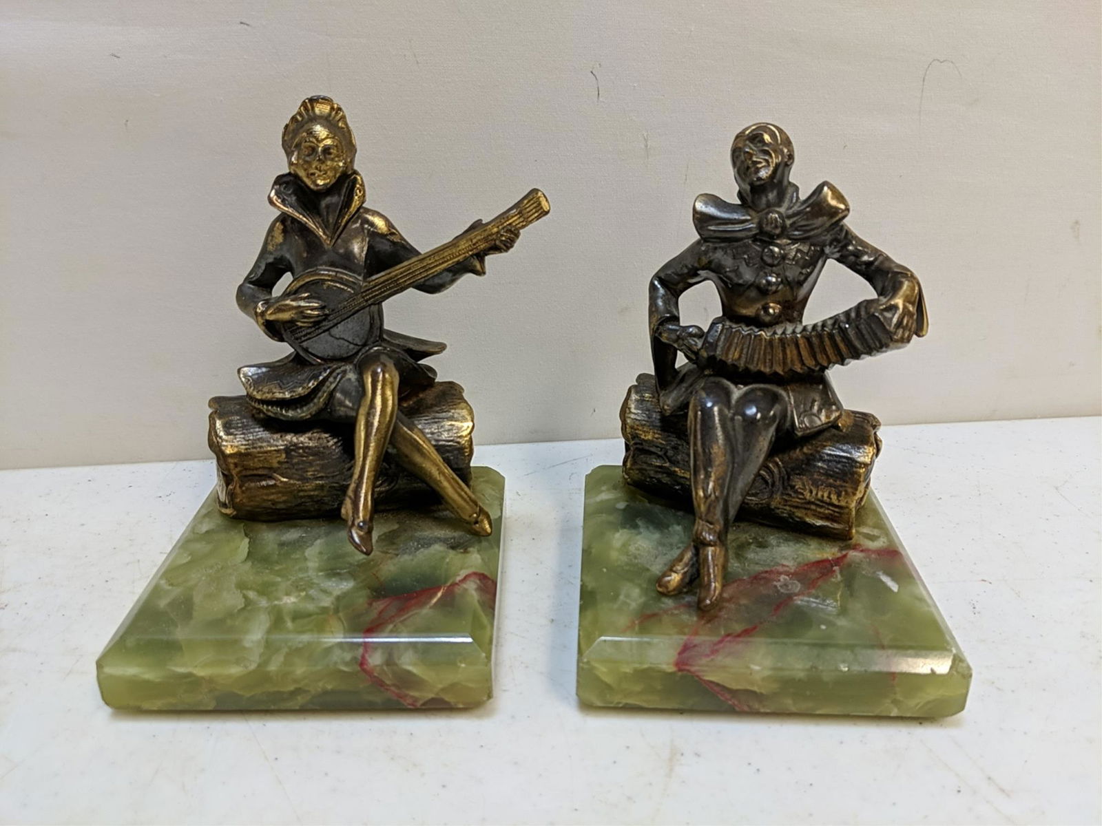 Art Deco ladies Goldtone metal & marble bookends (1 of 3)