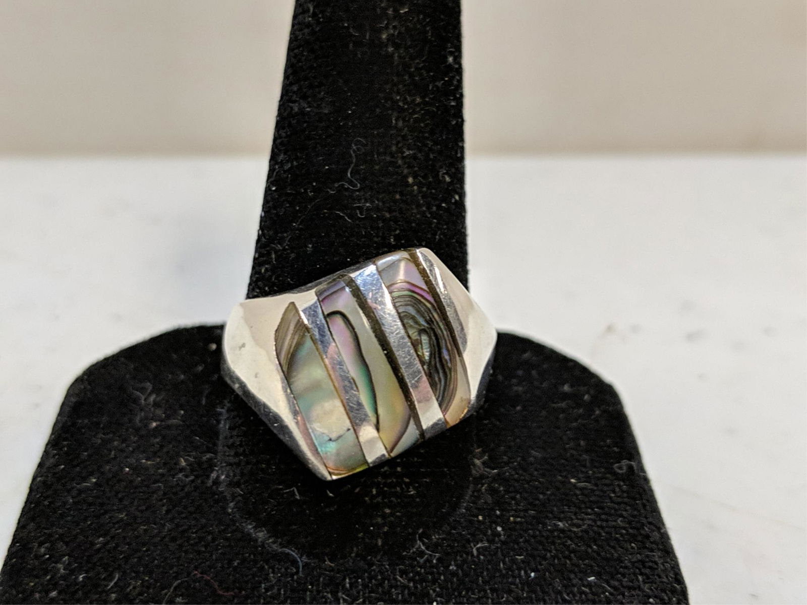 Man's Sterling ring with Abalone stones: size 11 3/4