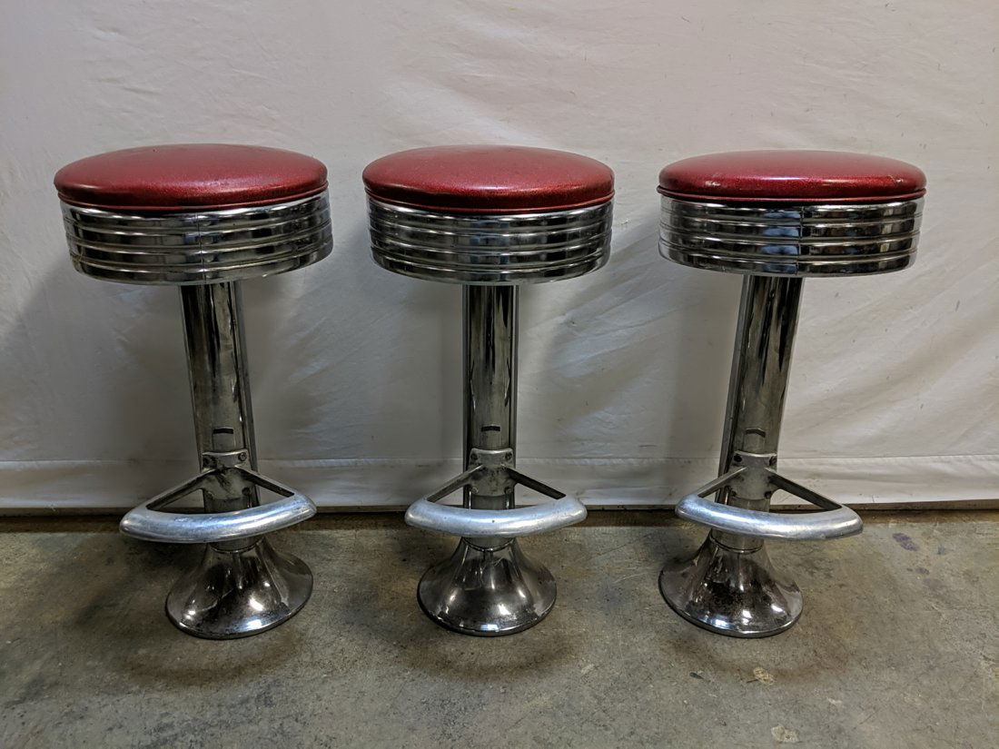 3 Vintage Diner Chrome Base Bar Stools (1 of 2)