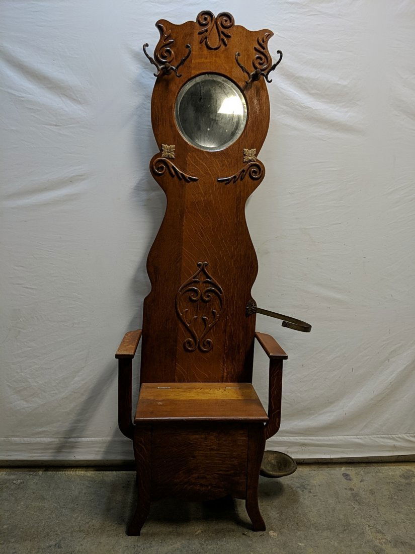 Antique oak hall tree with umbrella holder (1 of 3)