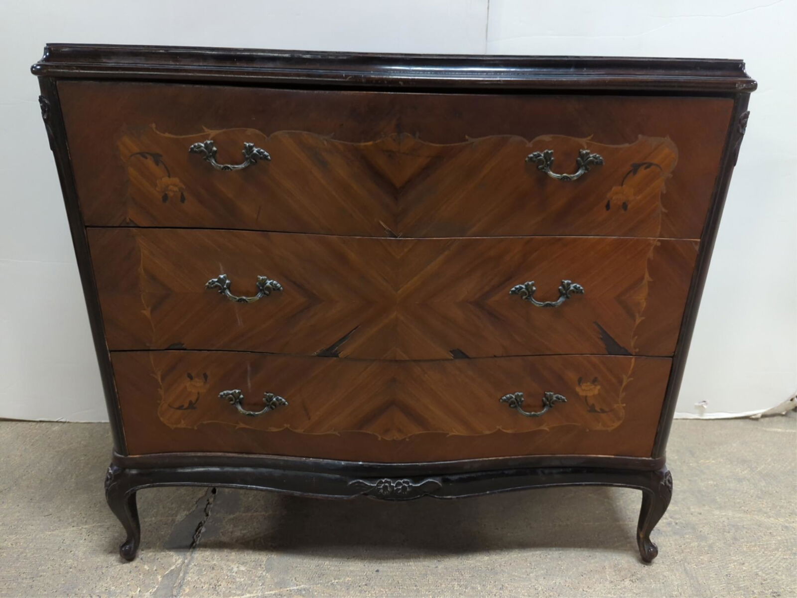 Satin wood inlay French 3 drawer chest (1 of 4)