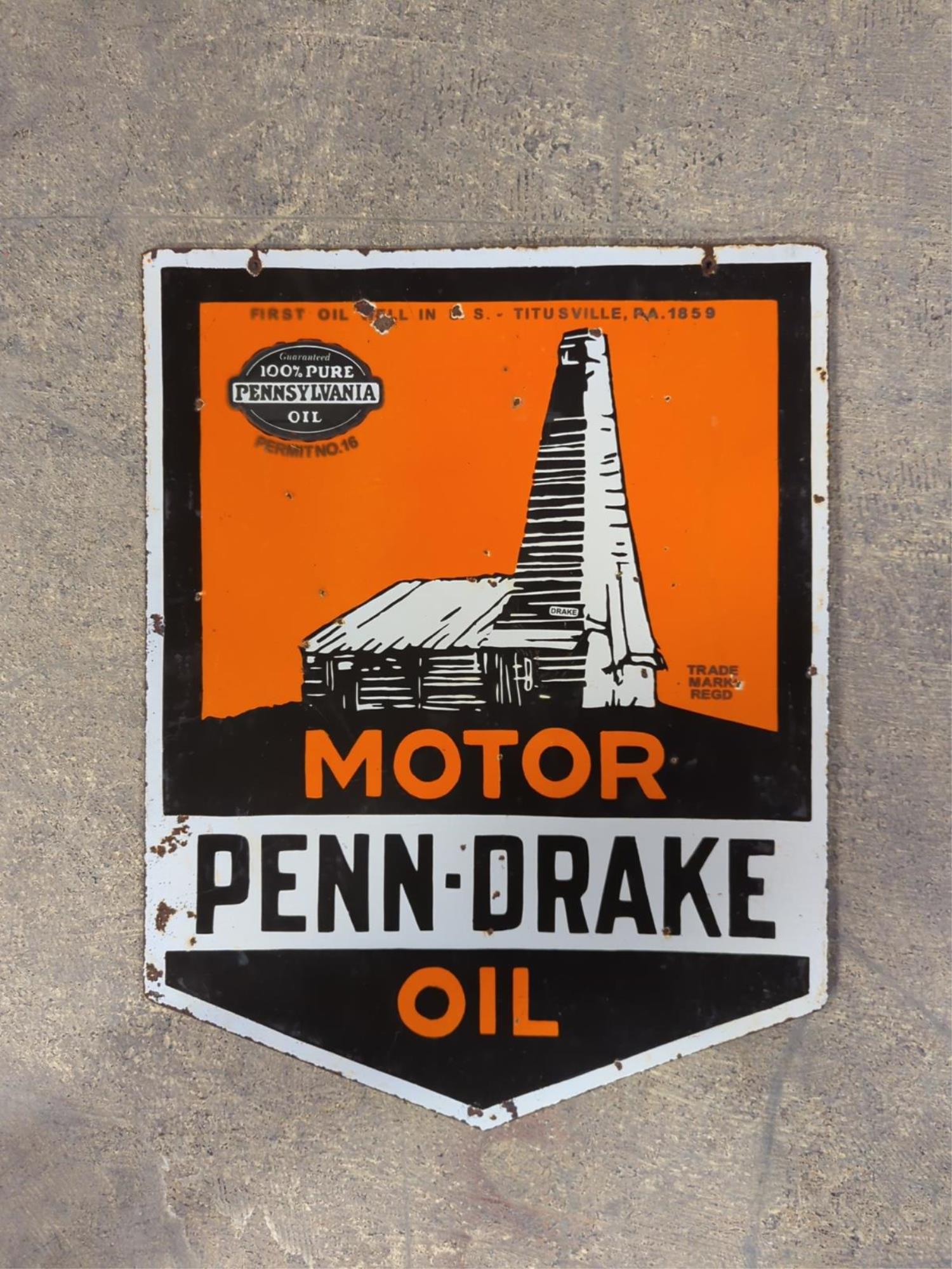 Porcelain Penn-Drake Motor oil double sided sign (1 of 6)
