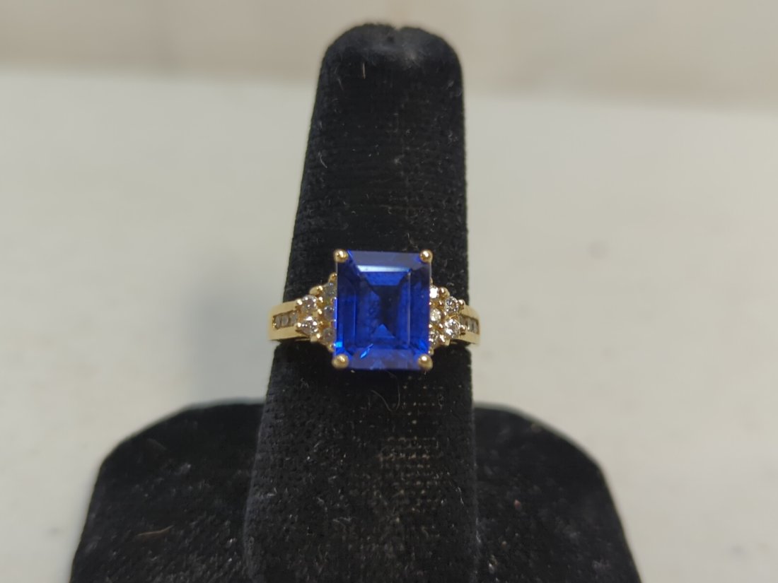 14K Gold & Blue Sapphire & Diamond Ring (1 of 2)