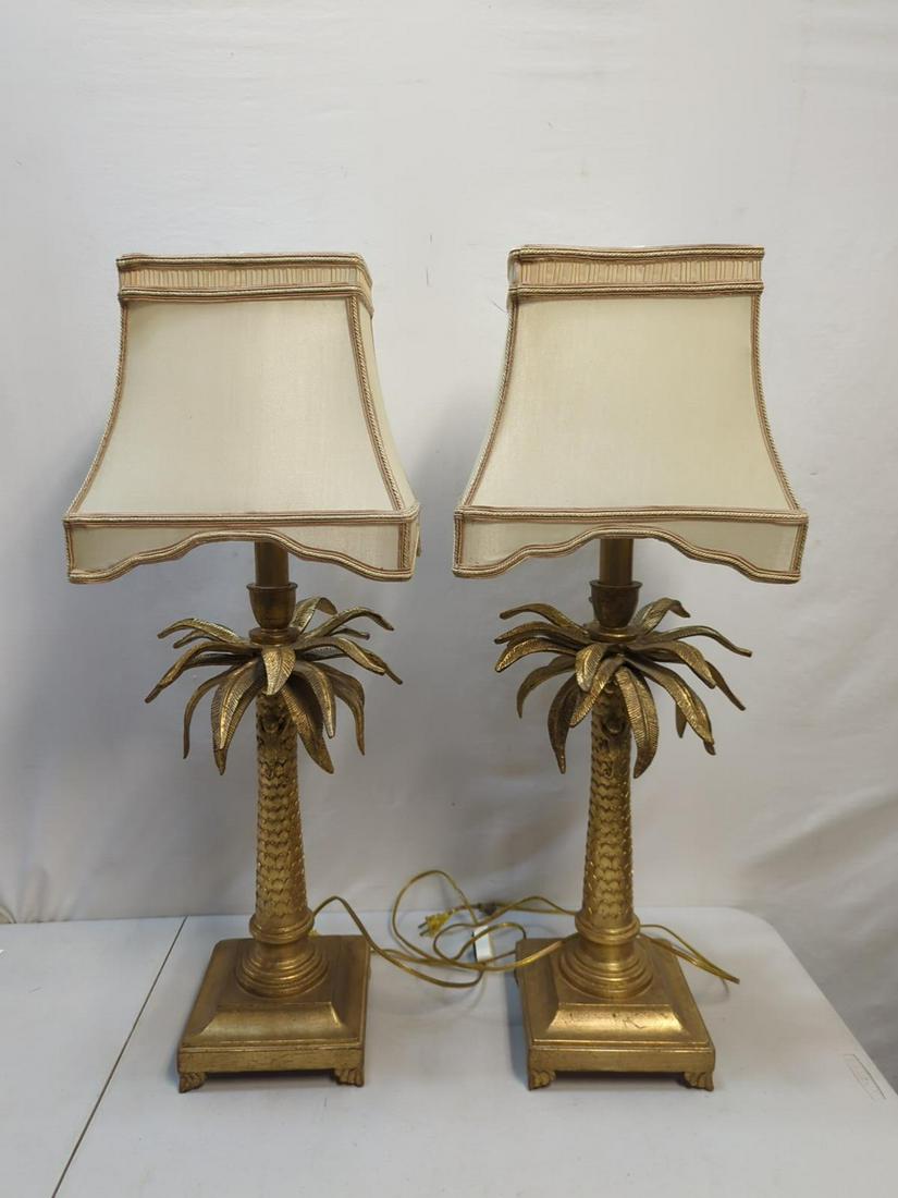 pair of Gold Palm Tree Lamps with climbing Monkey (1 of 2)