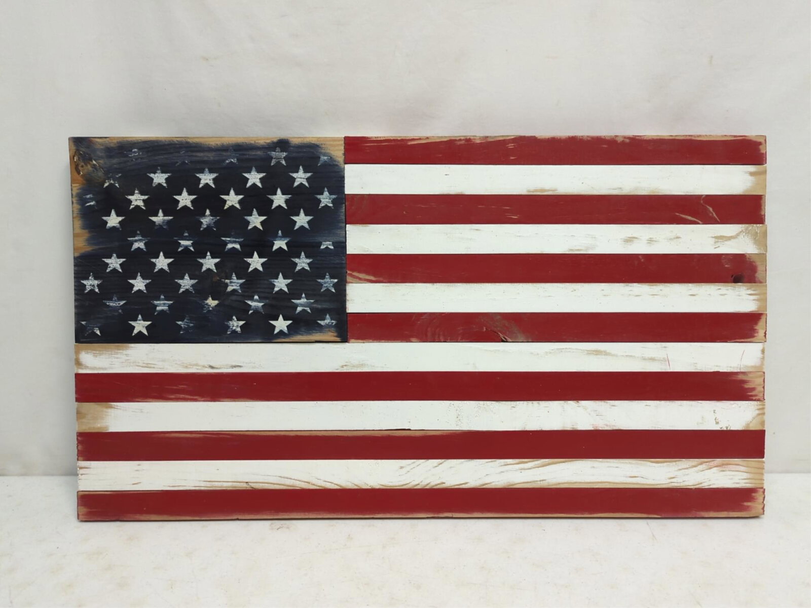 Folk Art American Flag made of wood: 29 1/2" x 16 1/2" T