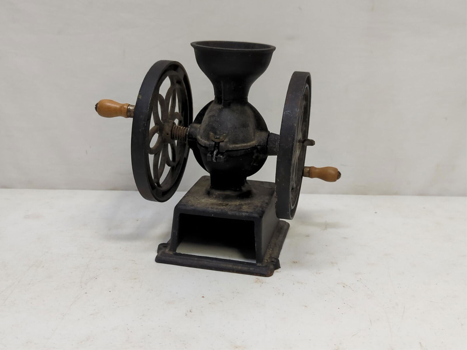 Vintage Cast Iron Coffee Grinder John Wright Inc.: missing small drawer 6 1/2" W x 9 1/2" T