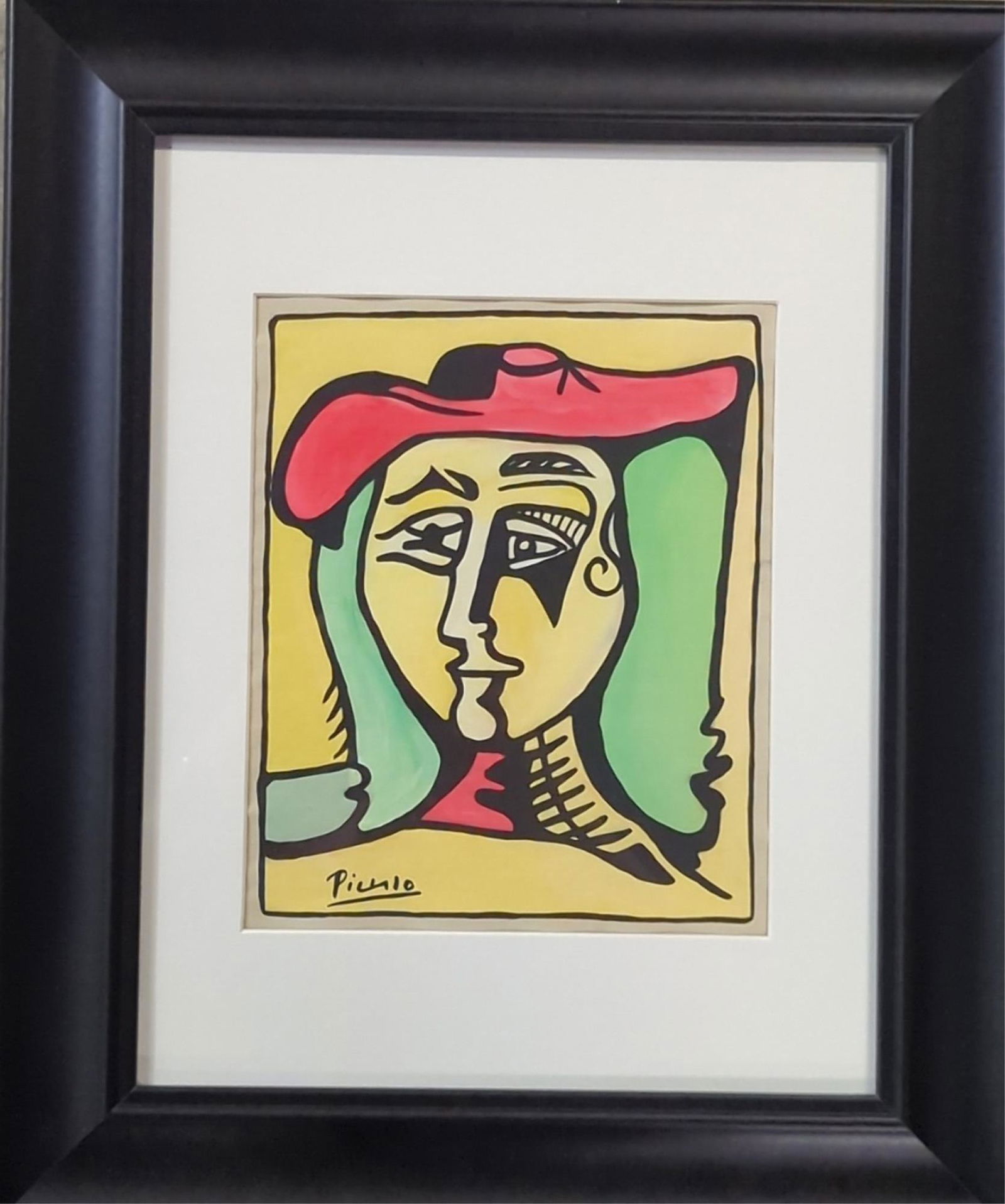 Picasso Lady /Red Hat hand painted signed paper (1 of 3)