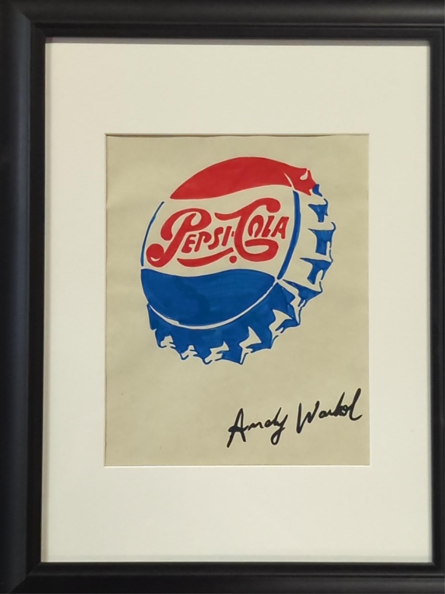 Andy Warhol Pepsi Bottle Cap hand painted, signed paper (1 of 3)