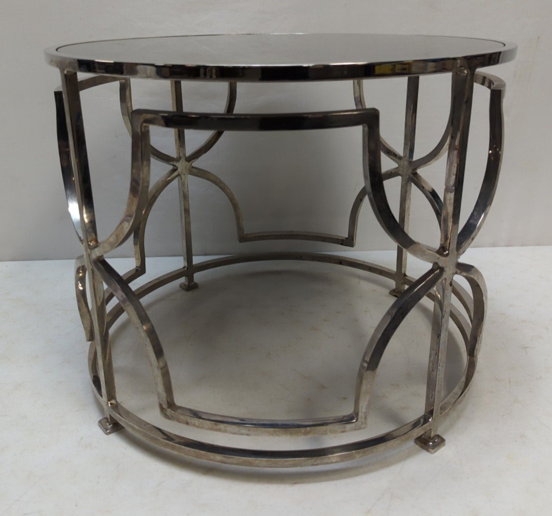 Mid Century Style Chrome base table with glass top (1 of 2)