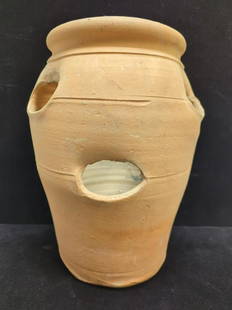 Hewell's Pottery # 2 Strawberry pot: Gillsville, Georgia 12" T x 9" dia good condition
