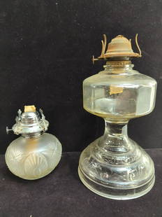 2 oil lamps: NO chimney's one is 6" t and the other is 12" T