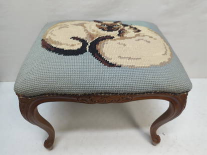 French Provencial cat woven stool: Walnut wood 17" T x 21" w x 16" D good condition