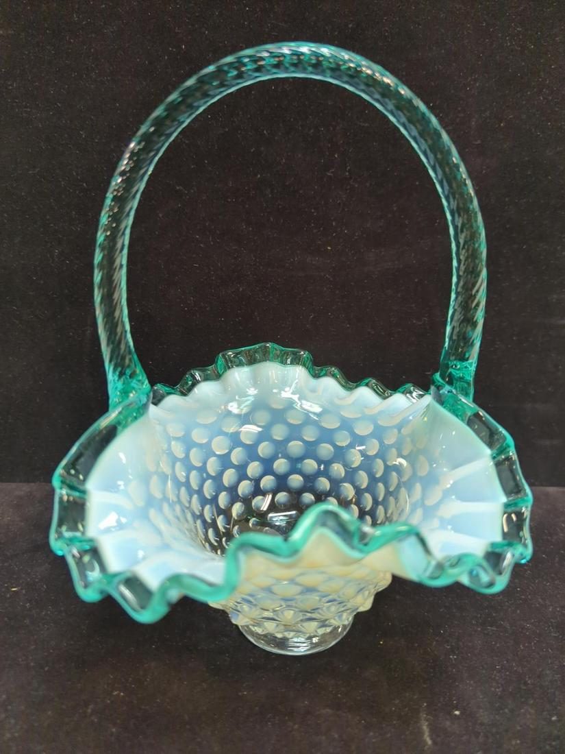 Fenton Green Opalescent Hobnail basket (1 of 2)