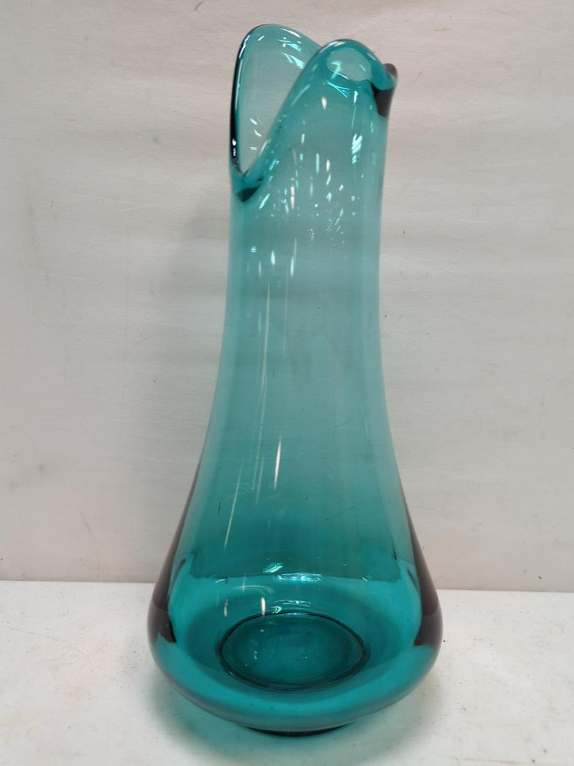 large teal blue mid century modern vase (1 of 2)