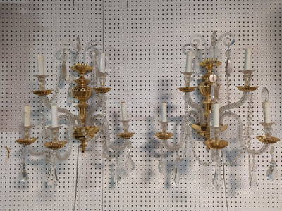 Pair Matching Wall sconces / crystal prisms/brass