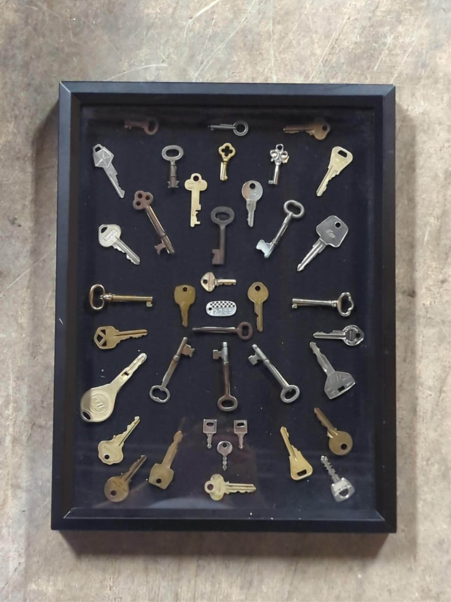 Collection of 38 keys collage: case included 13" x 17"