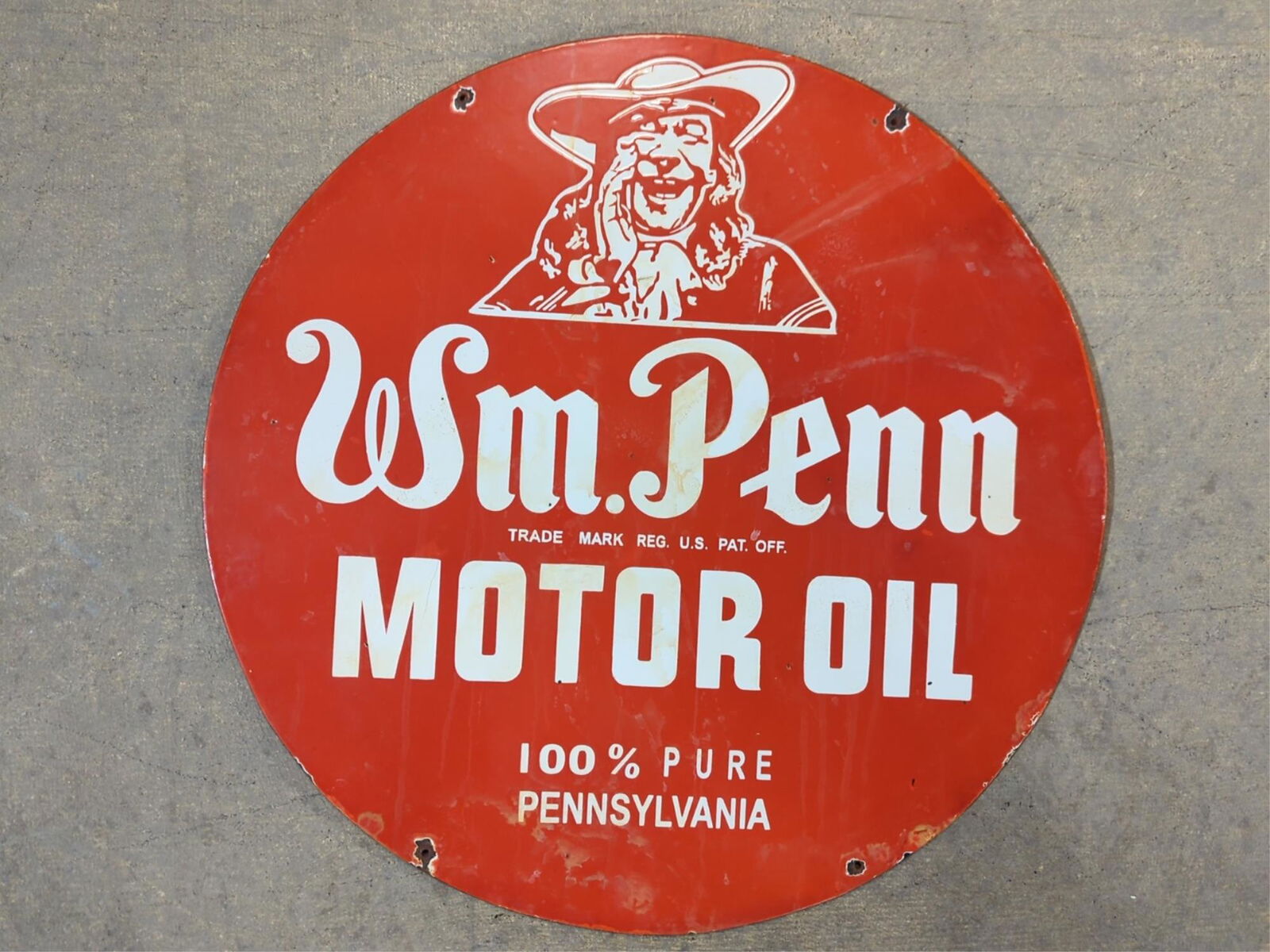 30" Porcelain double sided Wm. Penn  sign (1 of 2)