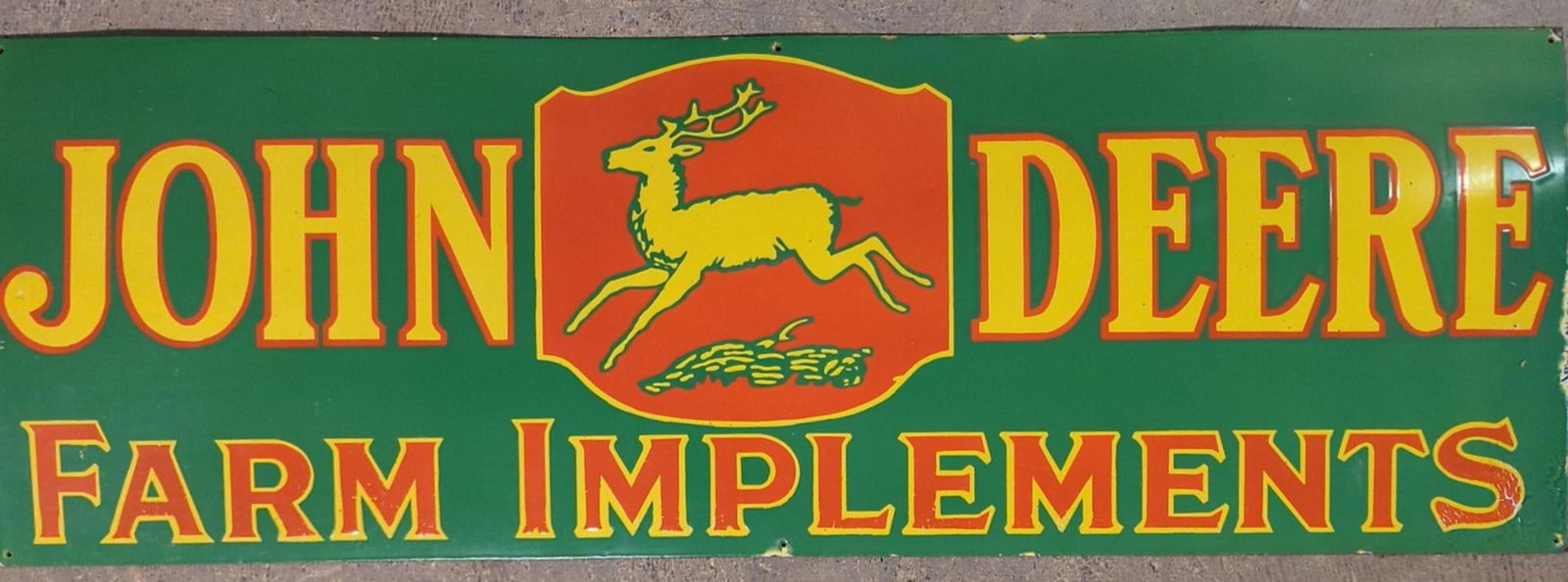 Porcelain John Deere Farm Implements sign (1 of 2)