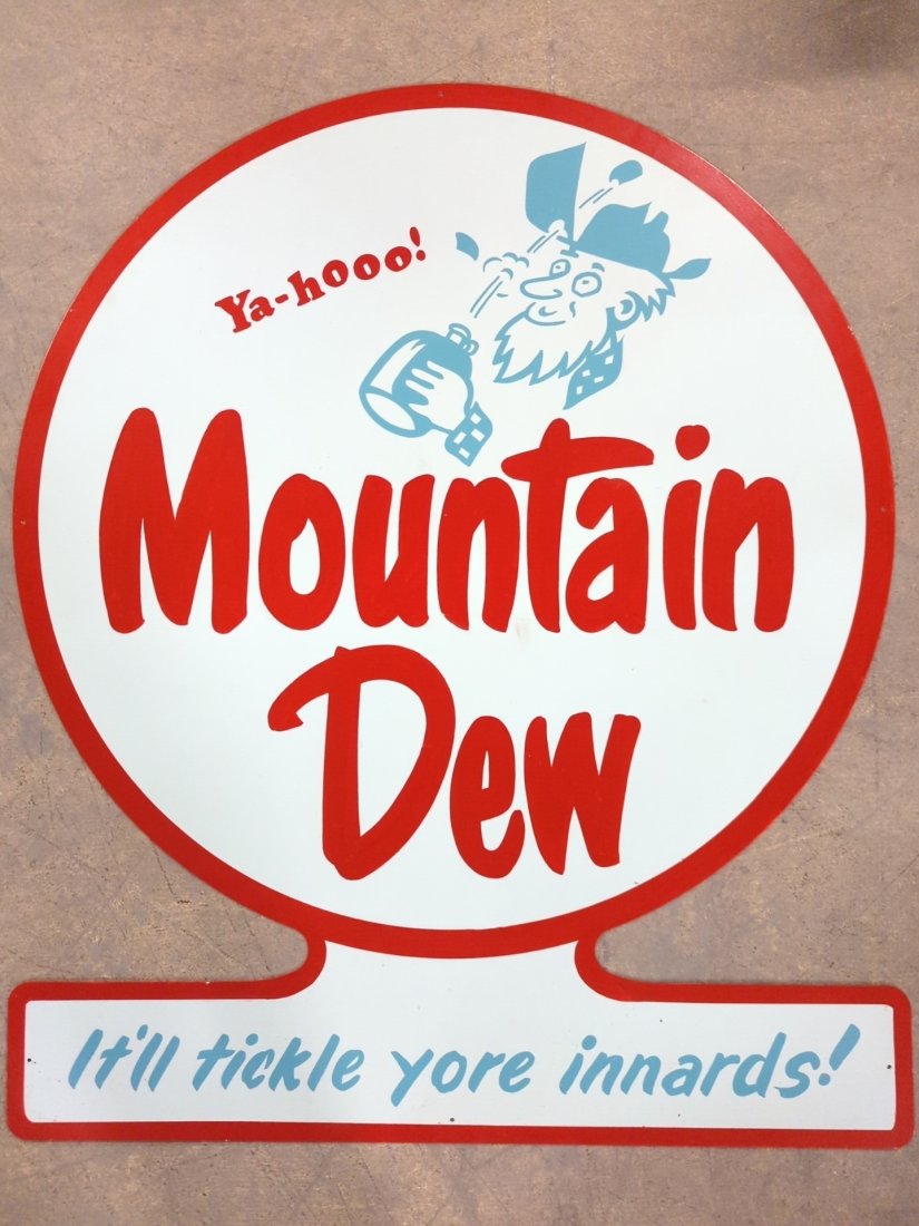 48" Mountain Dew single sided painted steel sign: 48" T x 40" w good condition NO rust