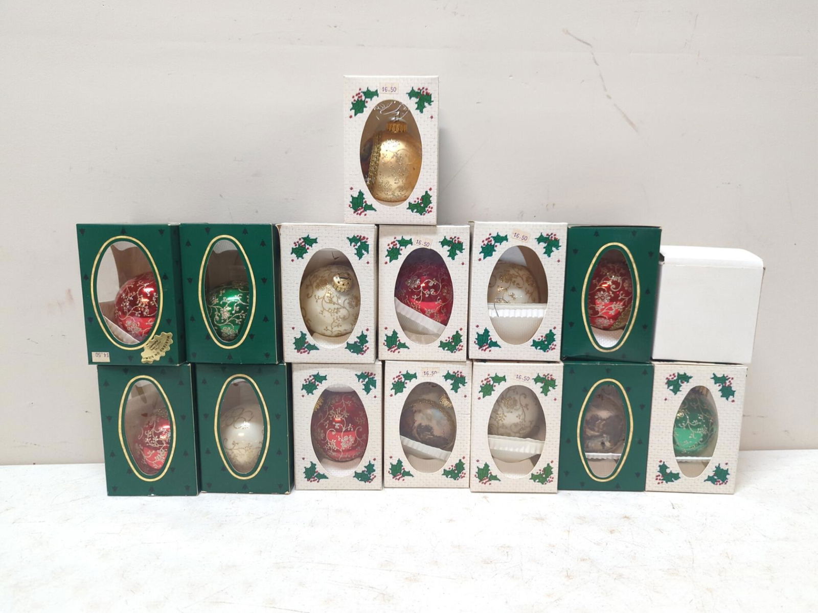 15 vintage masters on silk Christmas Decorations: by Krebs New in box silk on glass 3" diameter balls