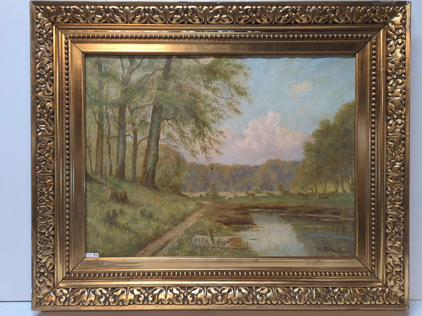 Large oil on canvas landscape with deer (1 of 6)