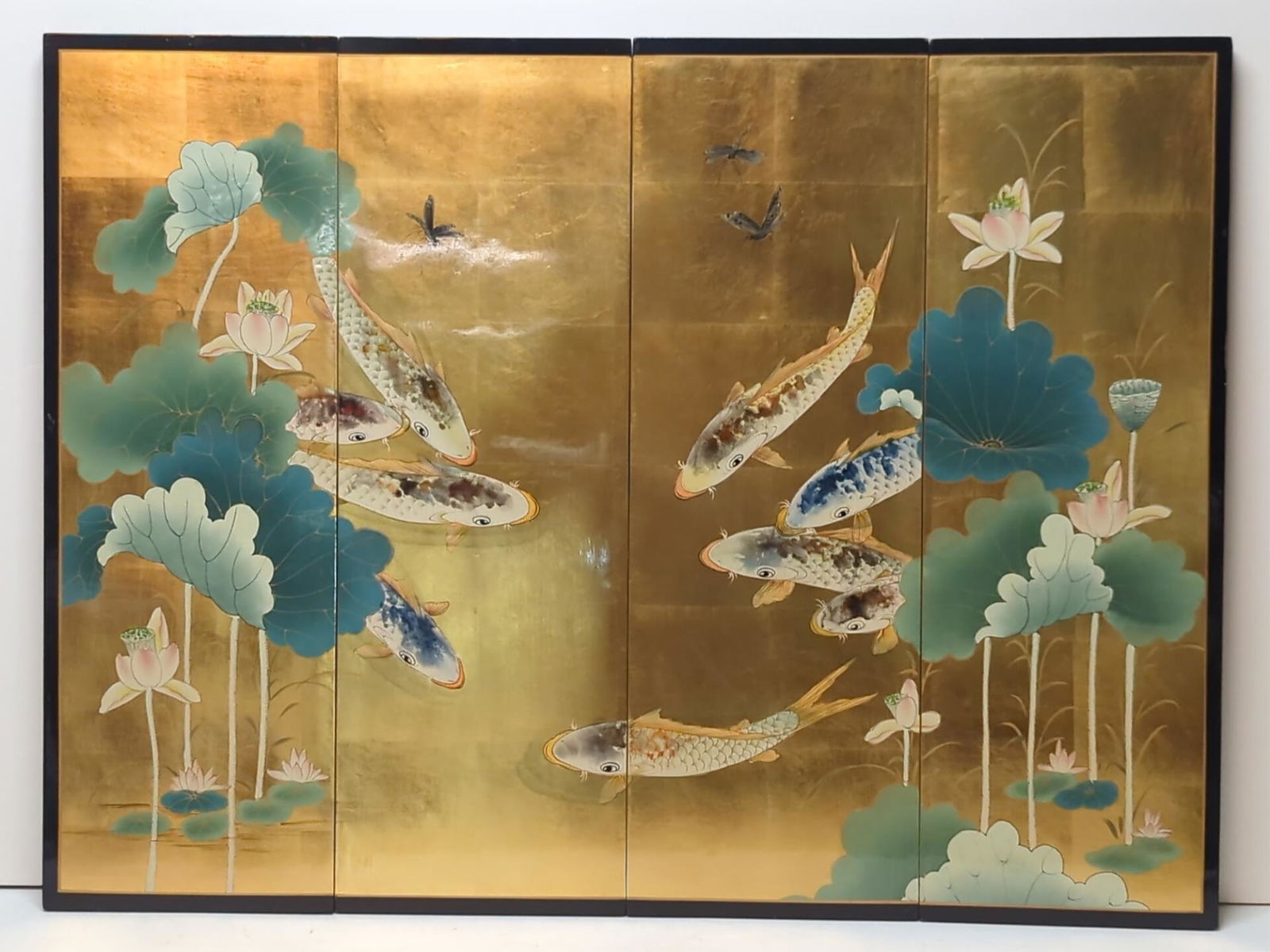 4 pc. Antique Chinese Black & Gold ladquer panels (1 of 2)