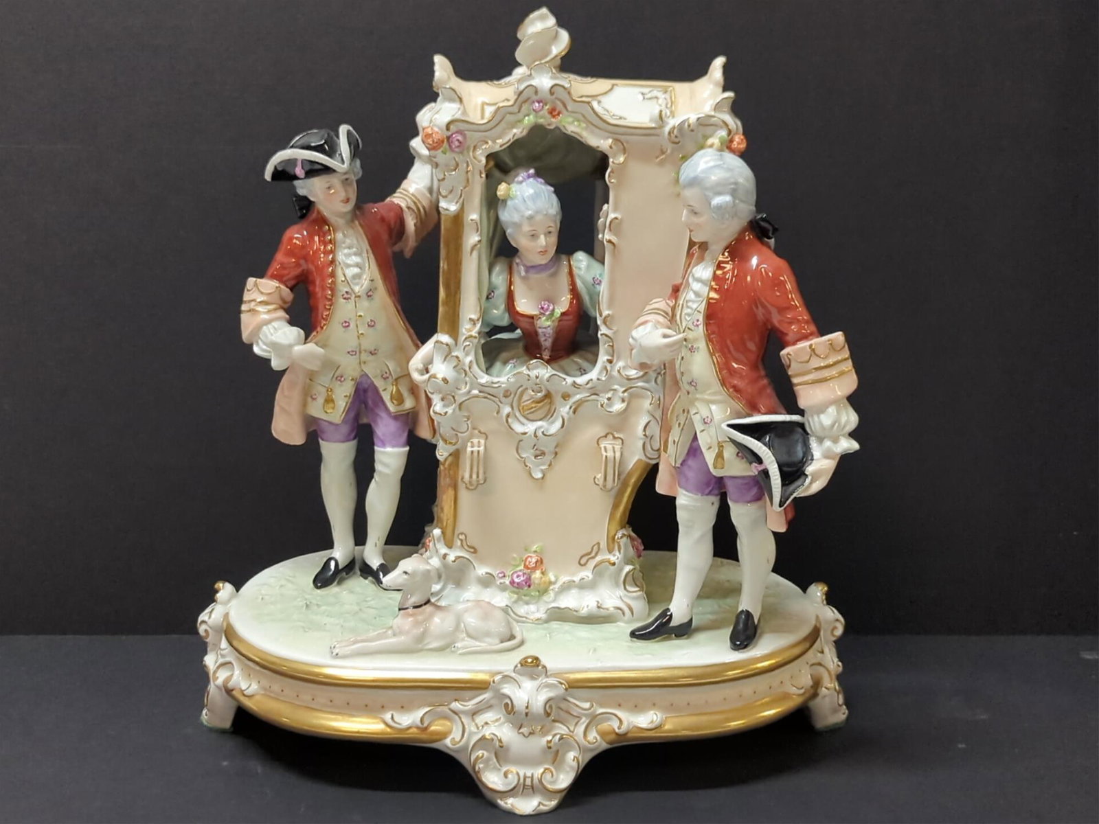 Royal Dux Porcelain Figurine "Woman in Carriage": 15 1/2" T x 14" w x 8 1/2" D