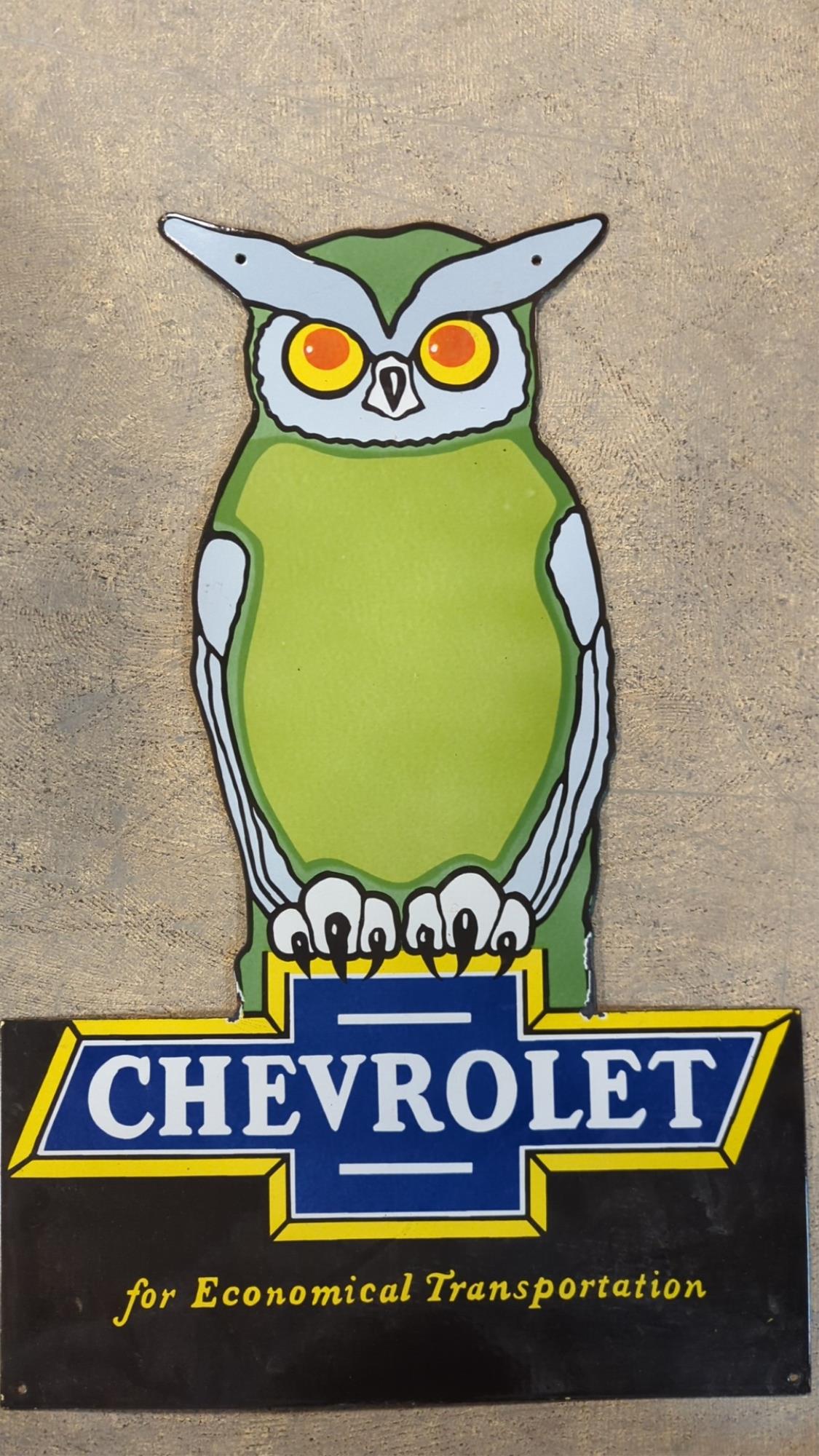 Porcelain Owl Chevrolet single sided sign (1 of 4)