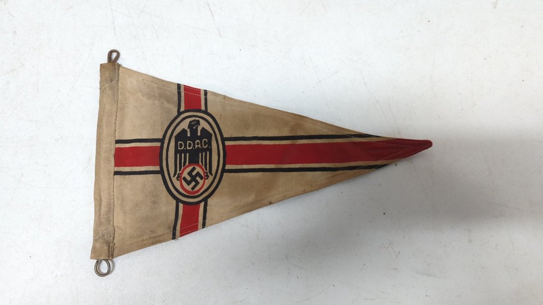 Rare WWII German motor club flag: 13 1/4" Wide x 8" Tall DDAC (Der Deuctche Auto Club) Eagle is standing on top of Swastika has NOT bbeen cleaned
