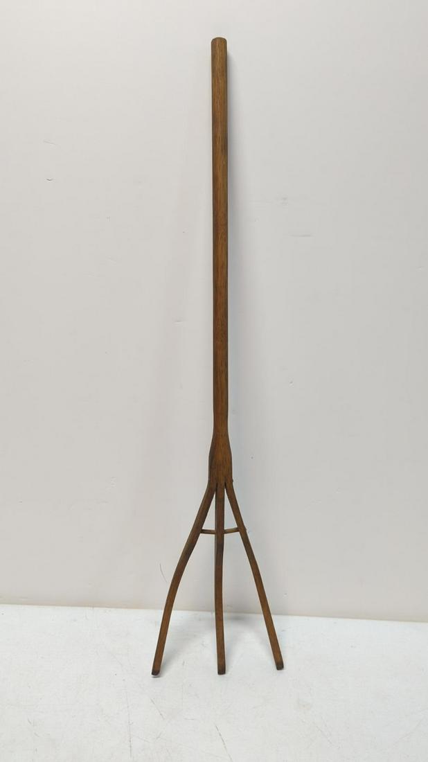 Antique Three Prong wood pitch fork: 34" Long x 7 1/4" wide Child size