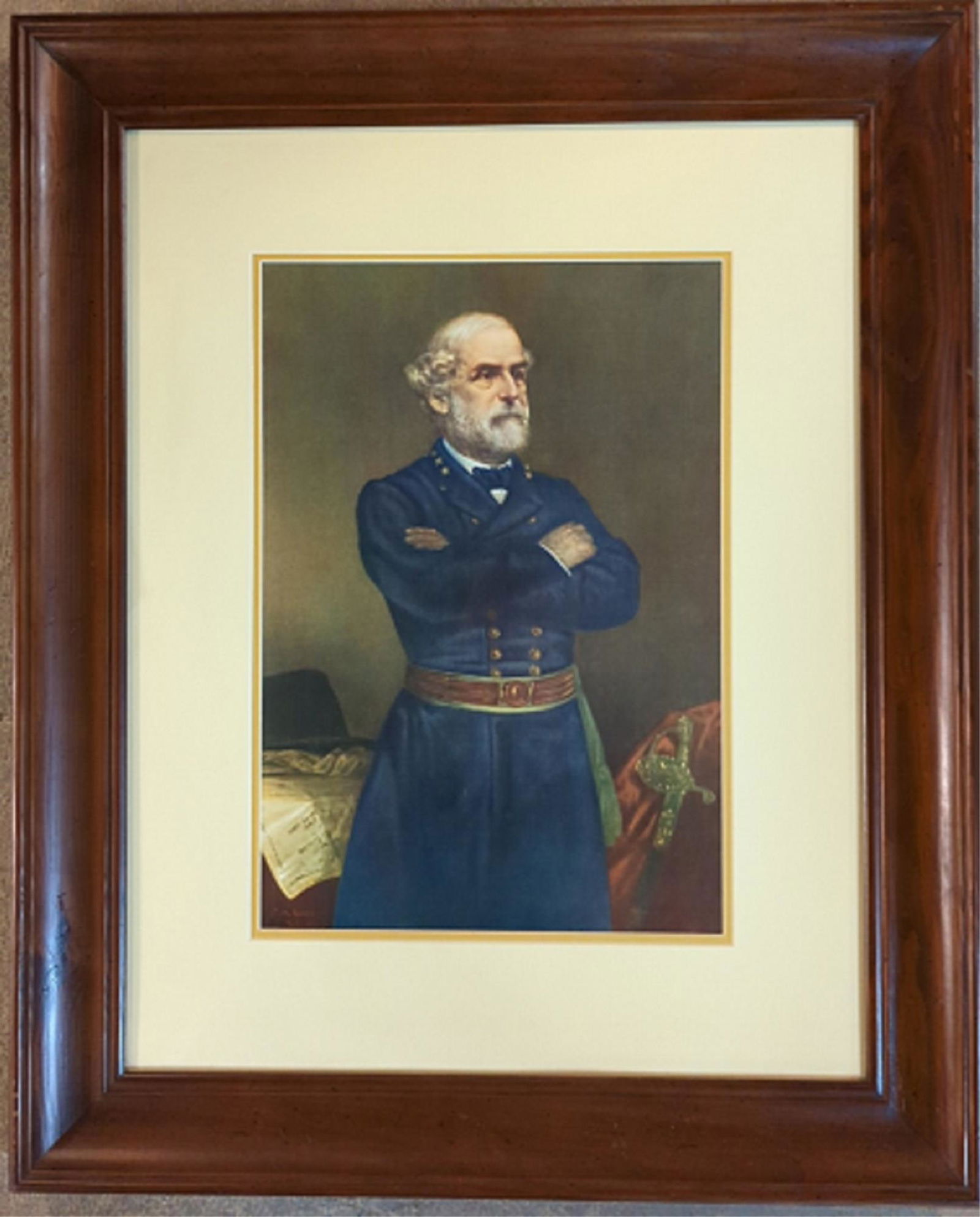 Confederate General Robert E. Lee Print: framed and matted image is 14" x 20" frame is 27 1/4" W x 33 1/4" T