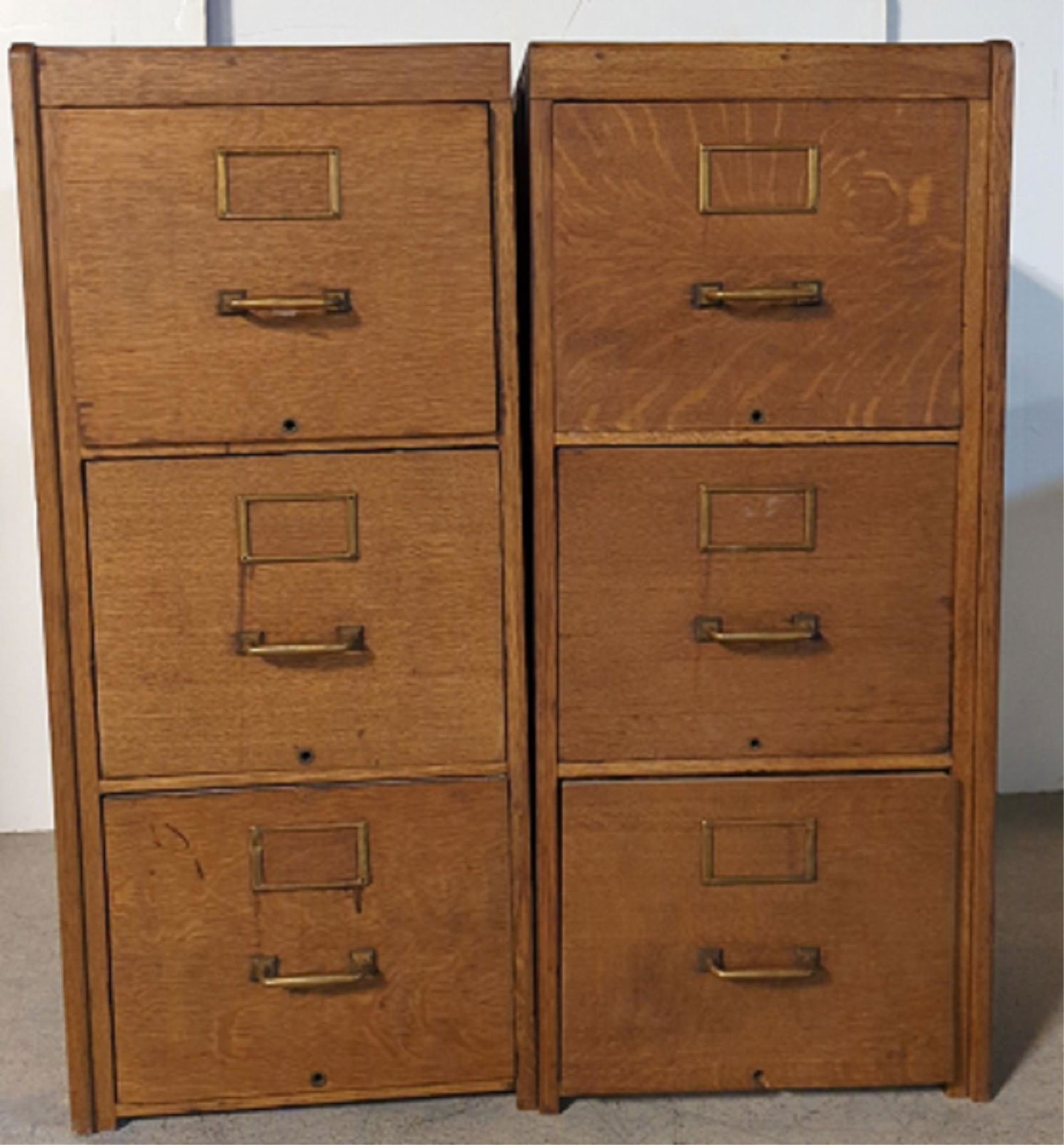 pair of Antique oak 3 drawer file cabinets (1 of 3)