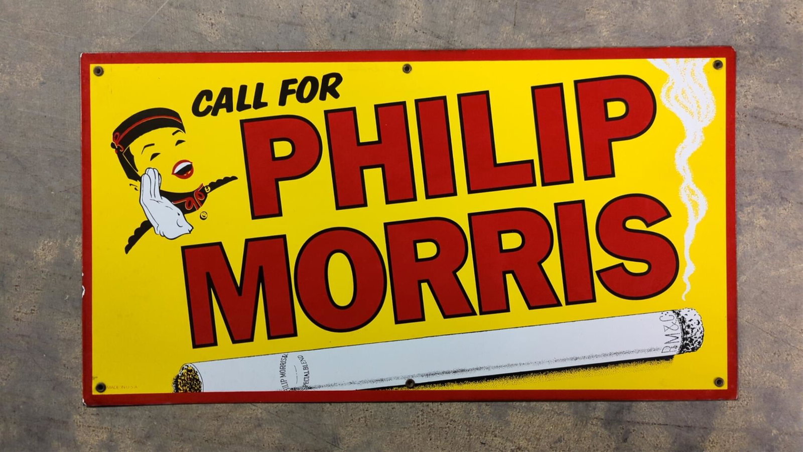 Philllip Morris Cigarettes porcelain sign: single sided Very good condition 27" W x 14 5/8" T