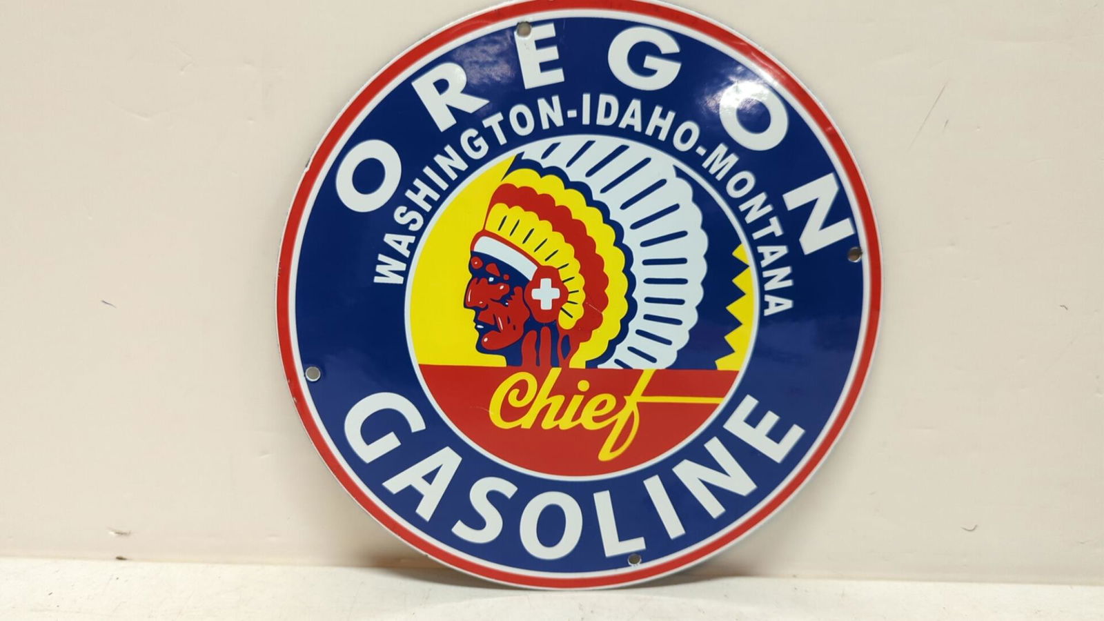 12" porcelain Oregon Gasoline single sided sign (1 of 2)