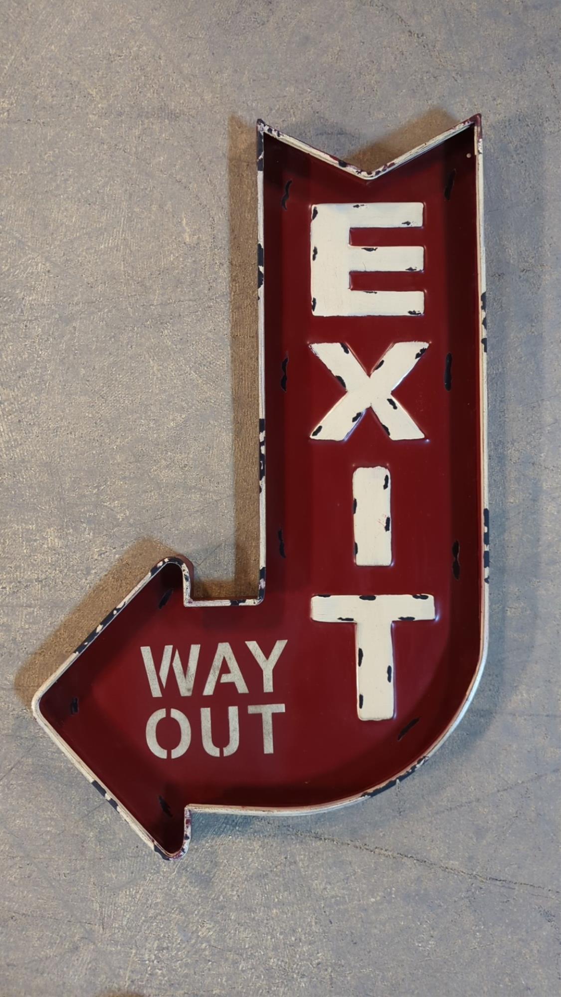 Red Metal Exit Arrow - white letters (1 of 1)