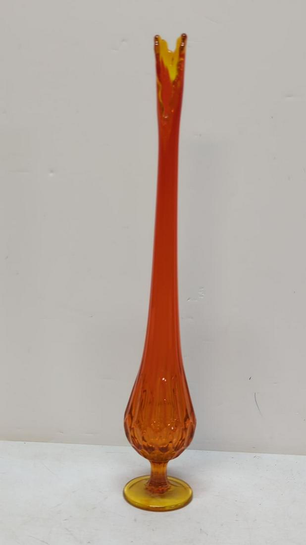 Mid Century Modern orange ribbed stretch vase (1 of 1)