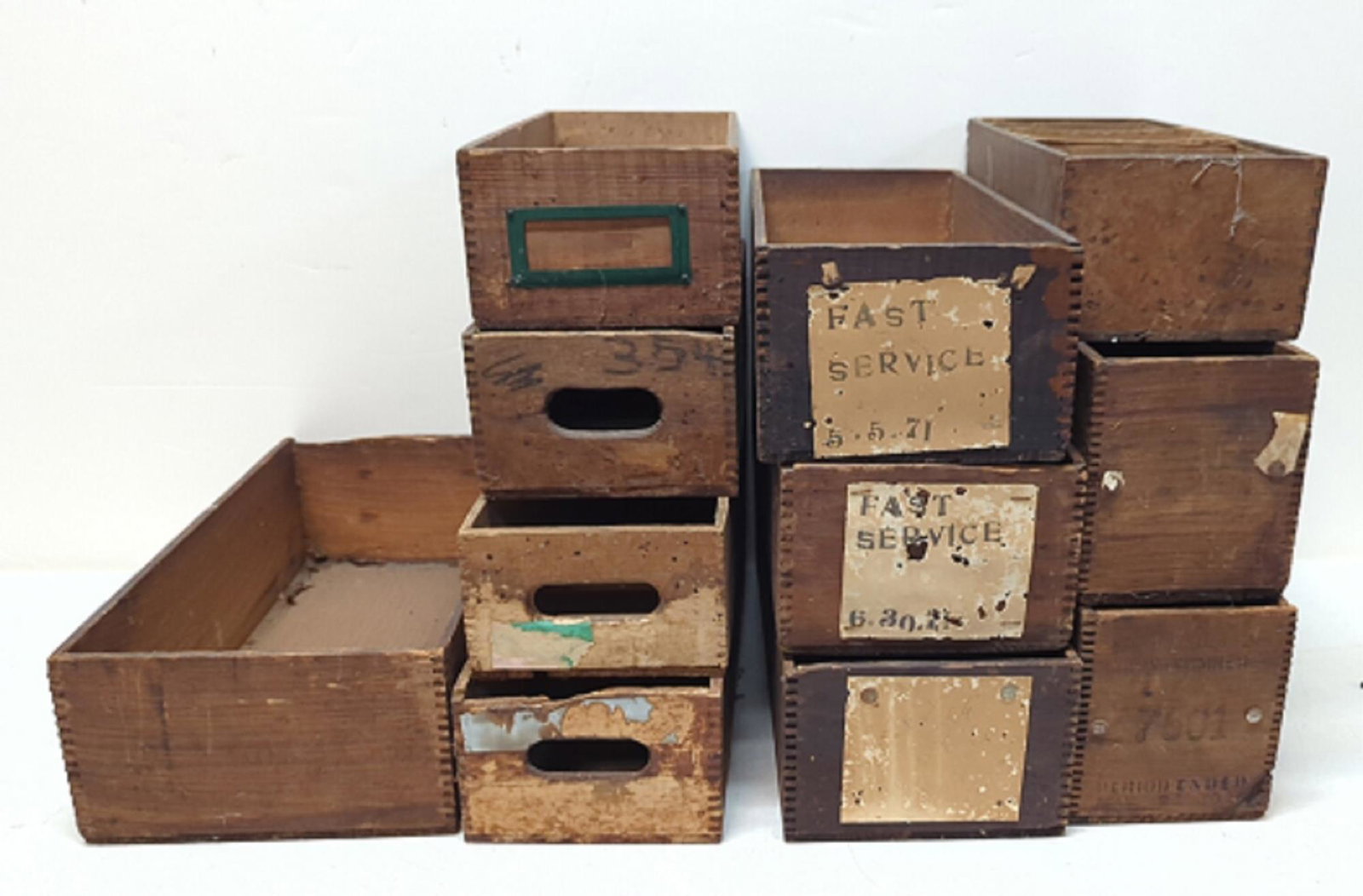(11) Vintage Wooden Dove Tailed Boxes: various sizes and lengths all good condition