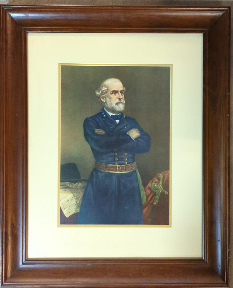 Print Portrait of Robert E. Lee by John Adams Eldr: Framed under glass overall 27 1/4" W x 33 1/2" T