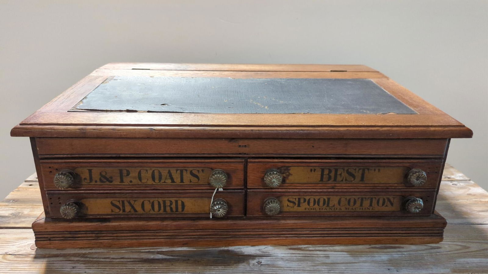 Antique Oak J & P Coats Spool cabinet (1 of 4)