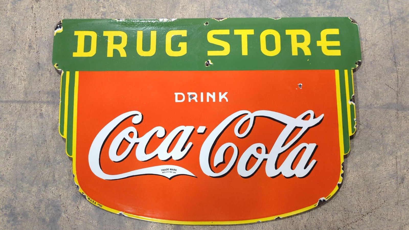 36" Porcelain Drink Coca Cola Drugstore sign (1 of 6)