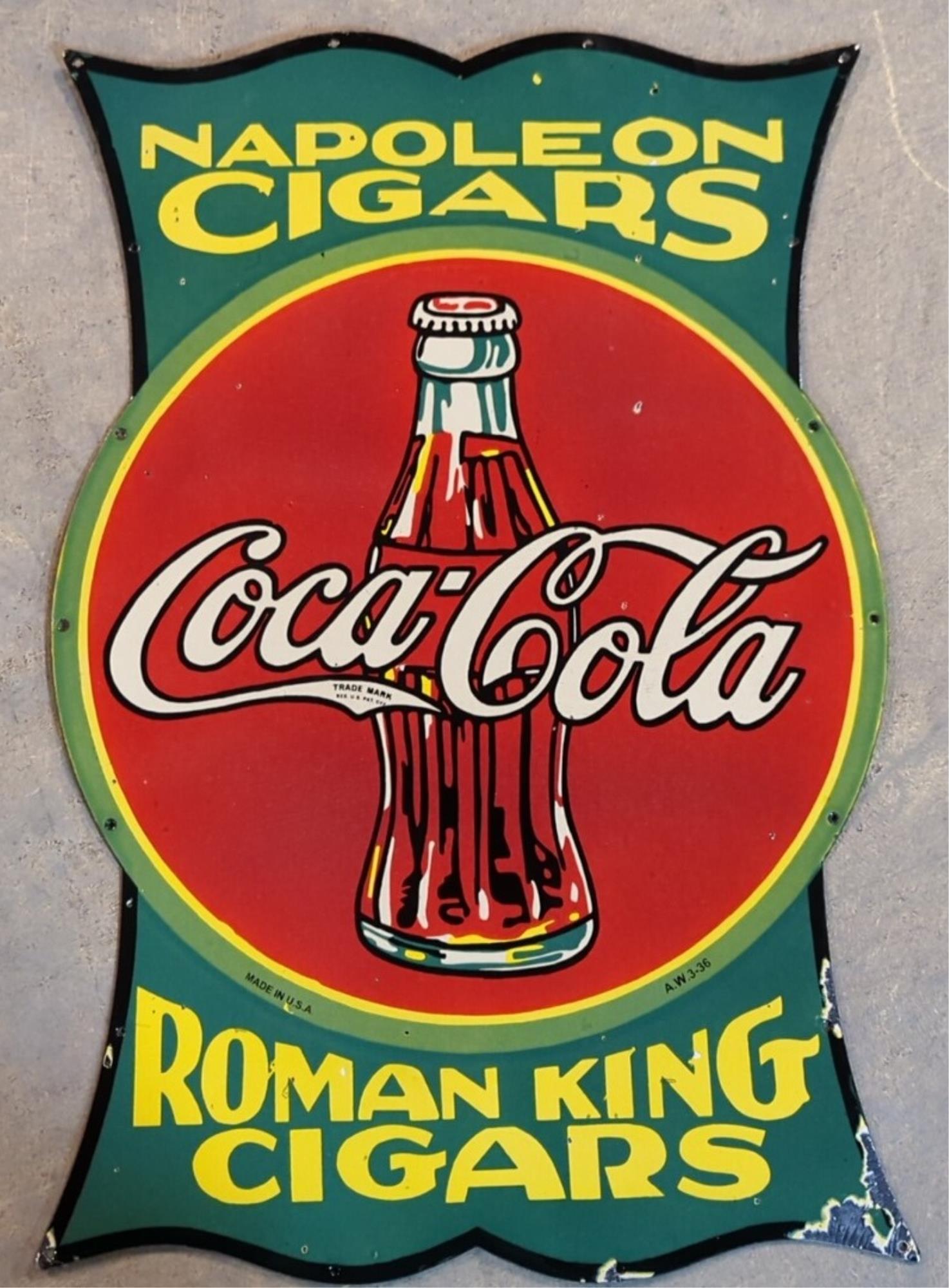 36" Porcelain double sided Coca Cola Cigar sign (1 of 10)