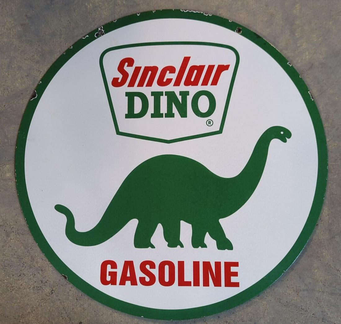 30" Porcelain Sinclair Dino Gasoline sign (1 of 6)
