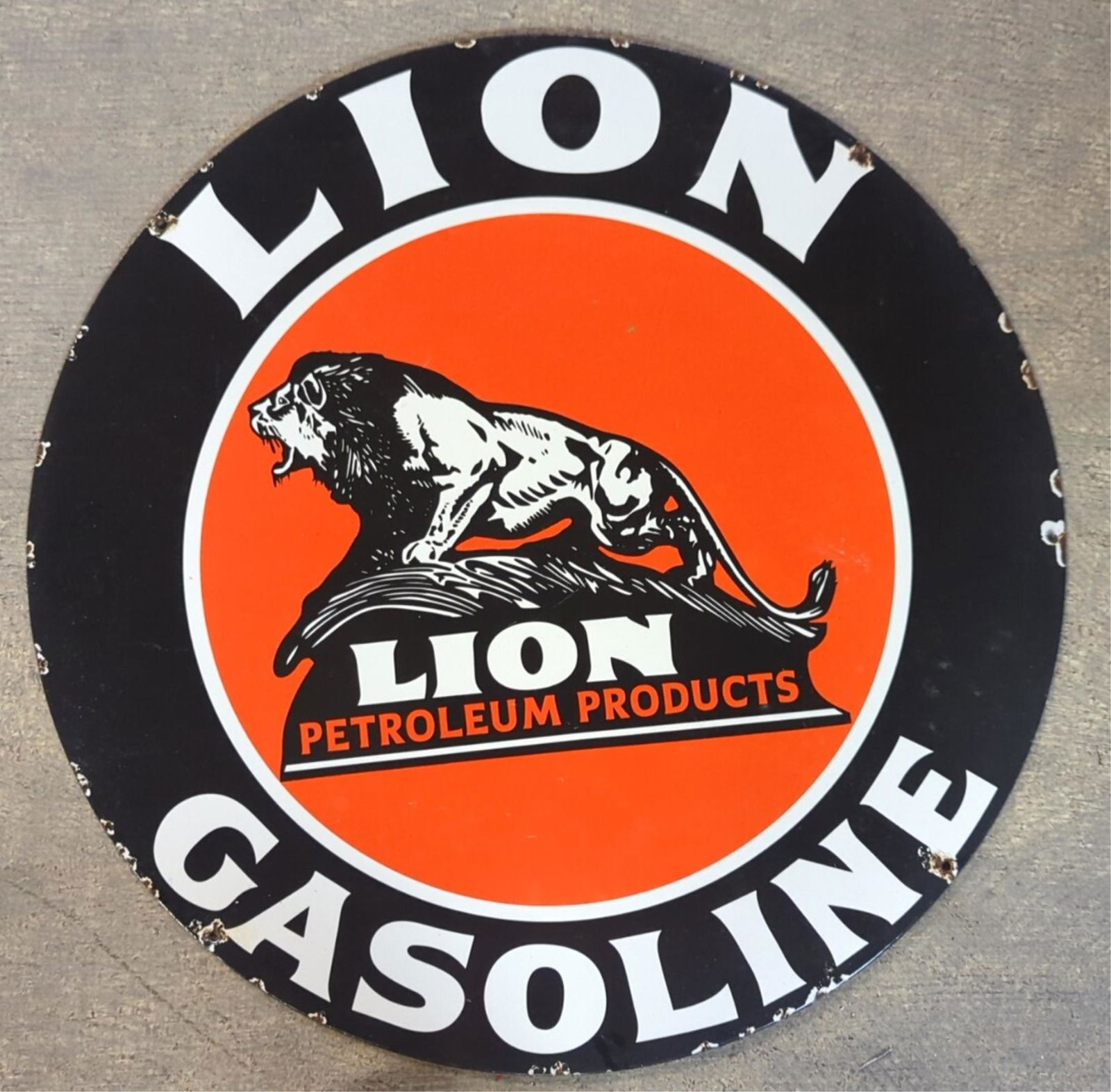24" Porcelain Lion Gasoline double sided sign (1 of 11)