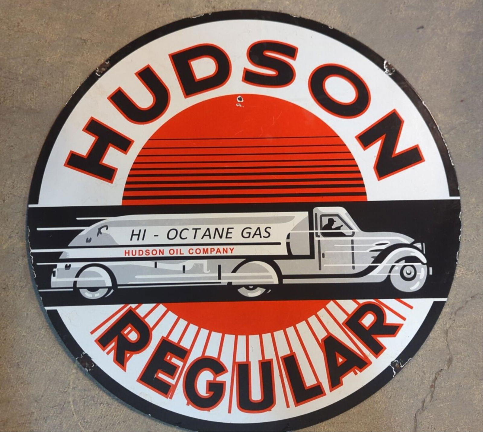 24" porcelain double sided Hudson Oil co., sign (1 of 6)