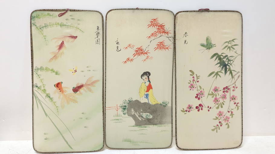 (3) Vintage Japanese Silk Screens