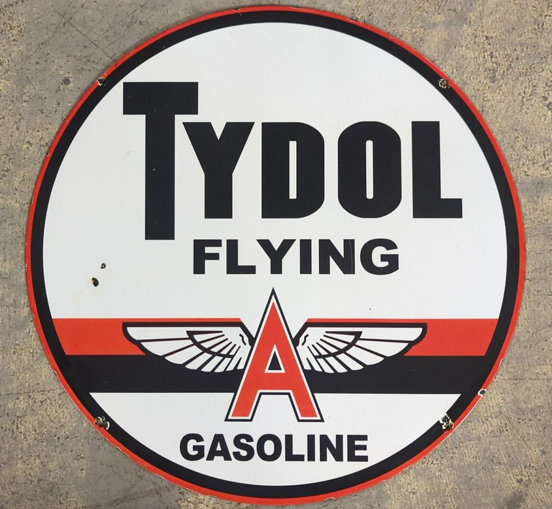 24" Porcelain Tydol Flying A Gasoline sign (1 of 10)