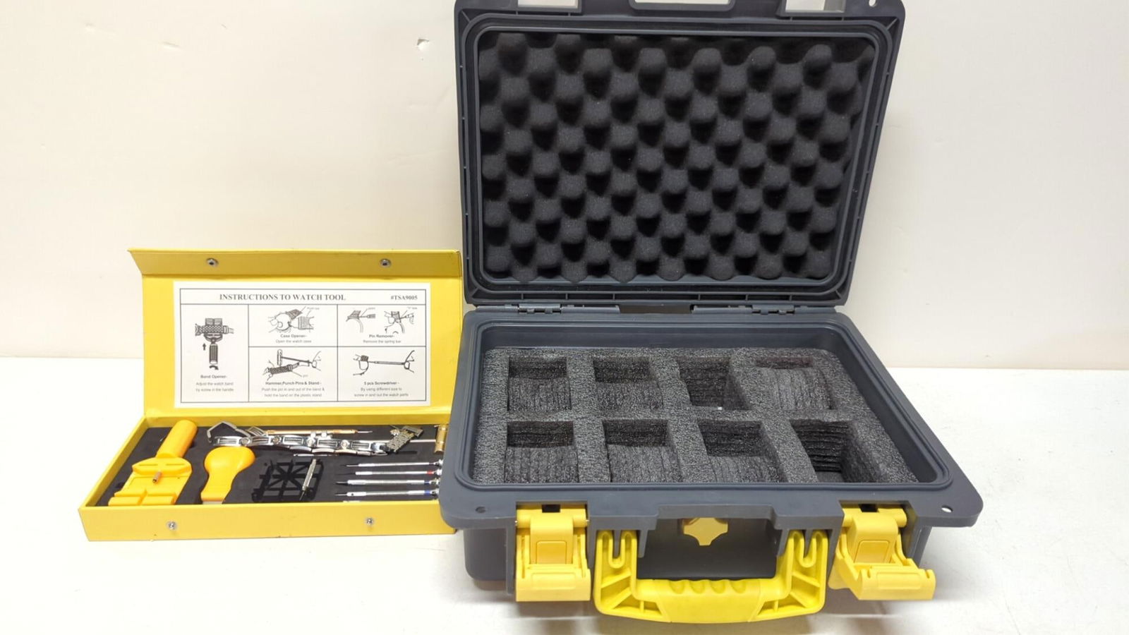 Invicta Watch case, repair tools and manual: Waterproof case NO watches included just tools and parts, holds 8 watches box is 7 1/2" W x 12" T x 6 3/4" D